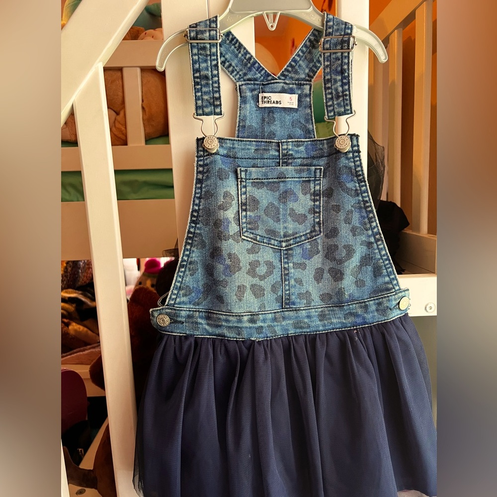 Denim Overalls Leopard Dress